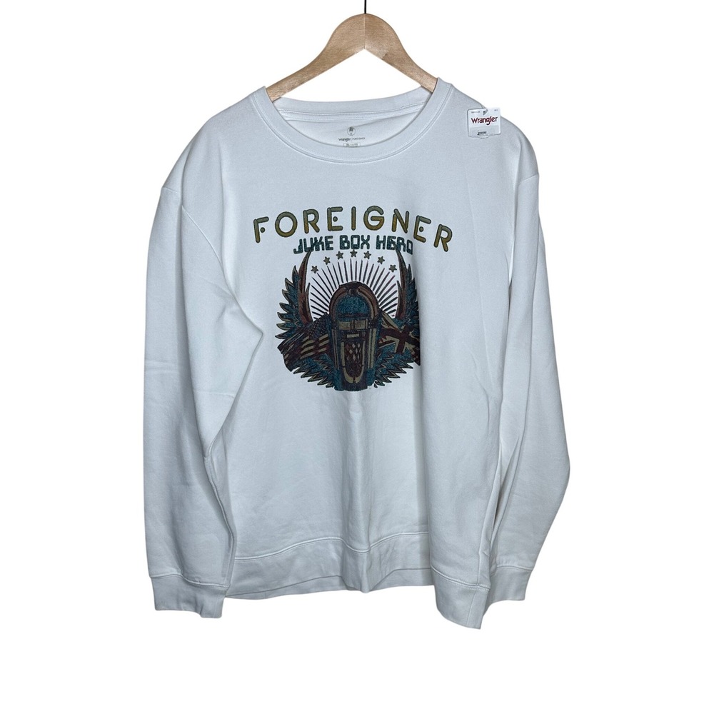 NWT Wrangler Men's Foreigner Graphic Fleece Pullover size 2XL White